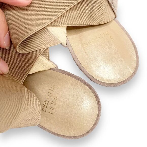 Stuart Weitzman Taupe Suede Peep Toe Stacked Cone Heel Booties Women’s Size 9.5M - Picture 8 of 10